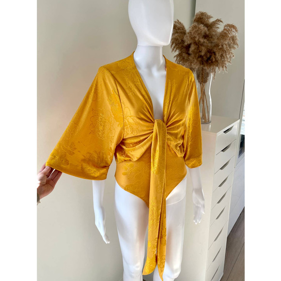 Zara Tops - ZARA JACQUARD BODYSUIT GOLDEN YELLOW